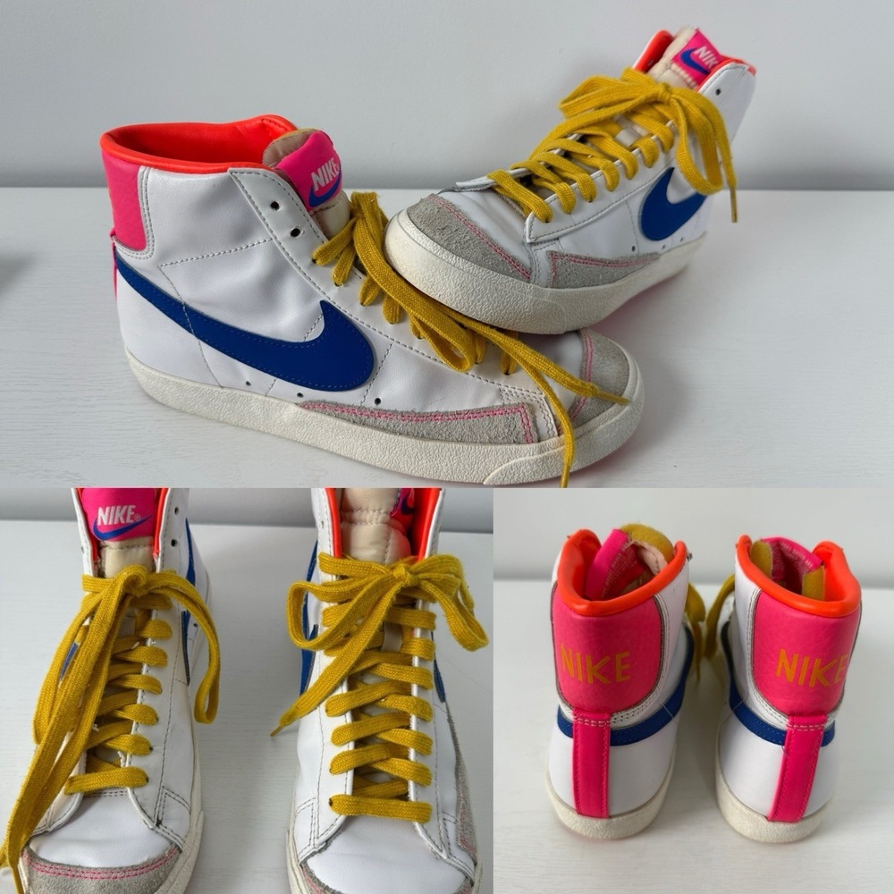 MENS NIKE BLAZER MID '77 WHITE-RACER BLUE-HYPER PINK SZ‎ 8 RARE!